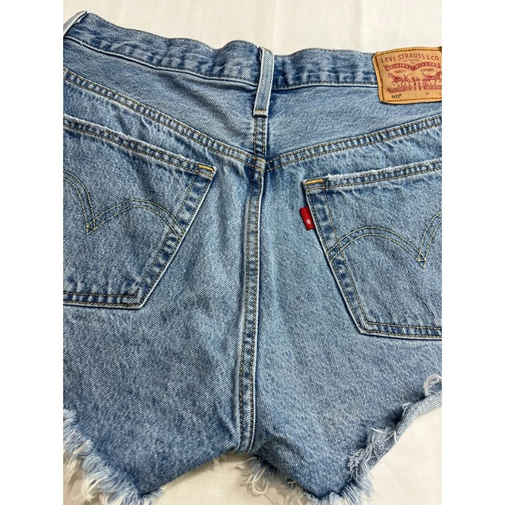 Levi's 501 Original‎ Cut Off Shorts Women 29 Blue Distressed Denim High Rise F1